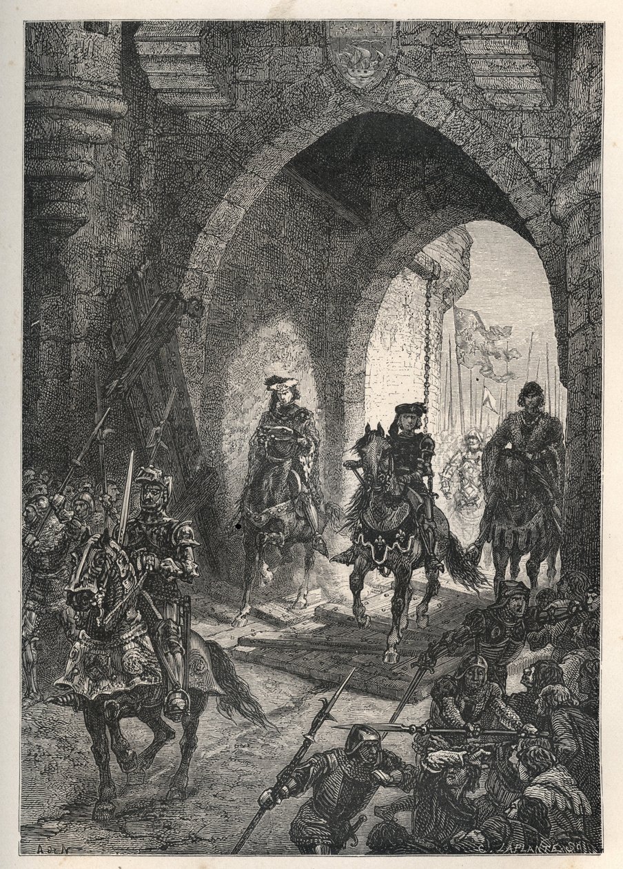 Wjazd Karola VI Umiłowanego (1368-1422), króla Francji, do Paryża po stłumieniu buntu Maillotinów, w 1382 - Król francuski Karol VI powraca do Paryża - Entree autorstwa Karola VI le Bien-Aime (1368 -1422), król Francji, w Paryżu po autorstwa French School