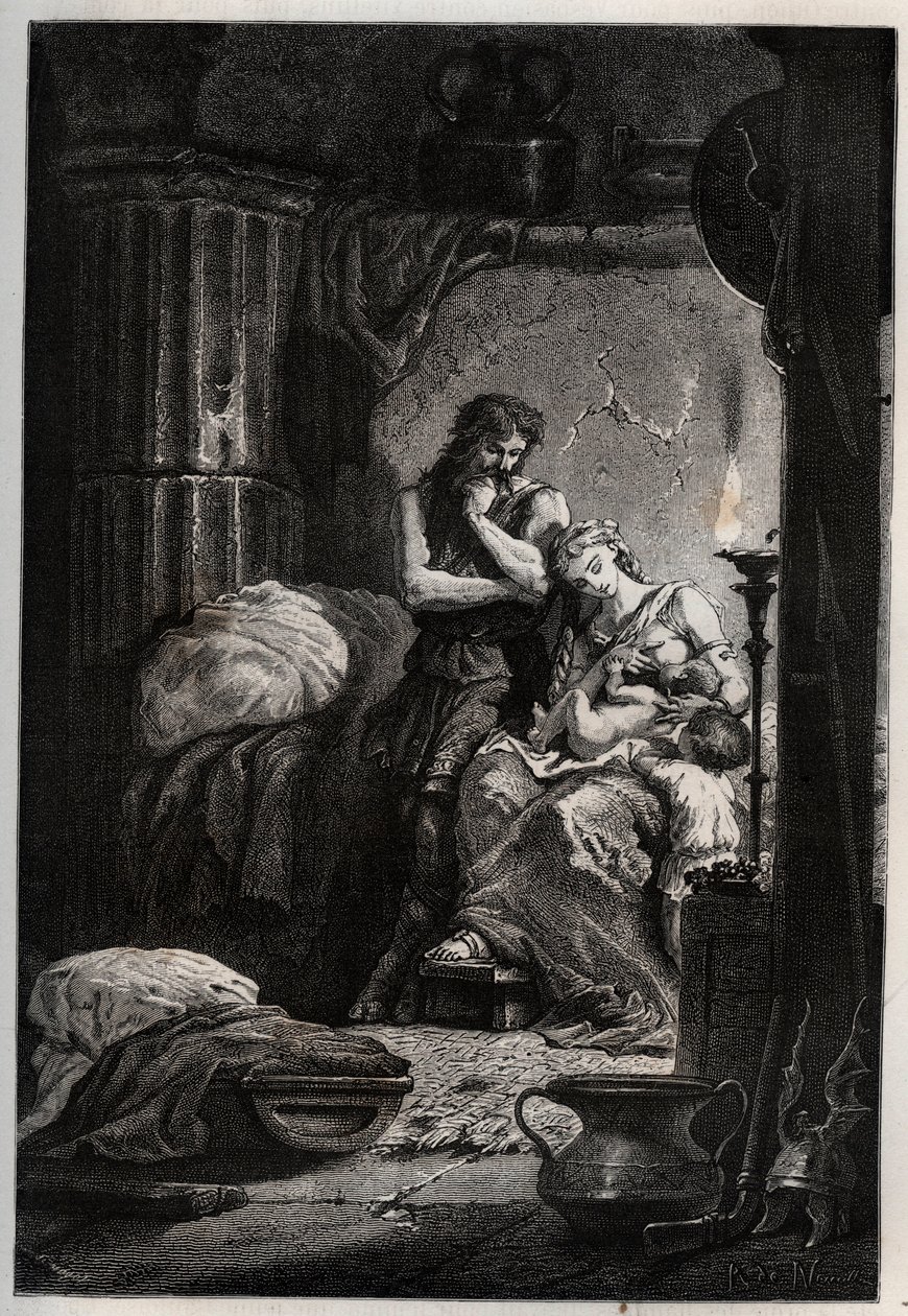 Eponine i jej mąż Julius Sabinus (zmarł 78 r.) żyjący potajemnie w jaskini, aby uciec przed cesarzem Wespazjanem (9-79) - Sabinus i jego żona Eponine, ukryci w jaskini - grawerunek z „” L