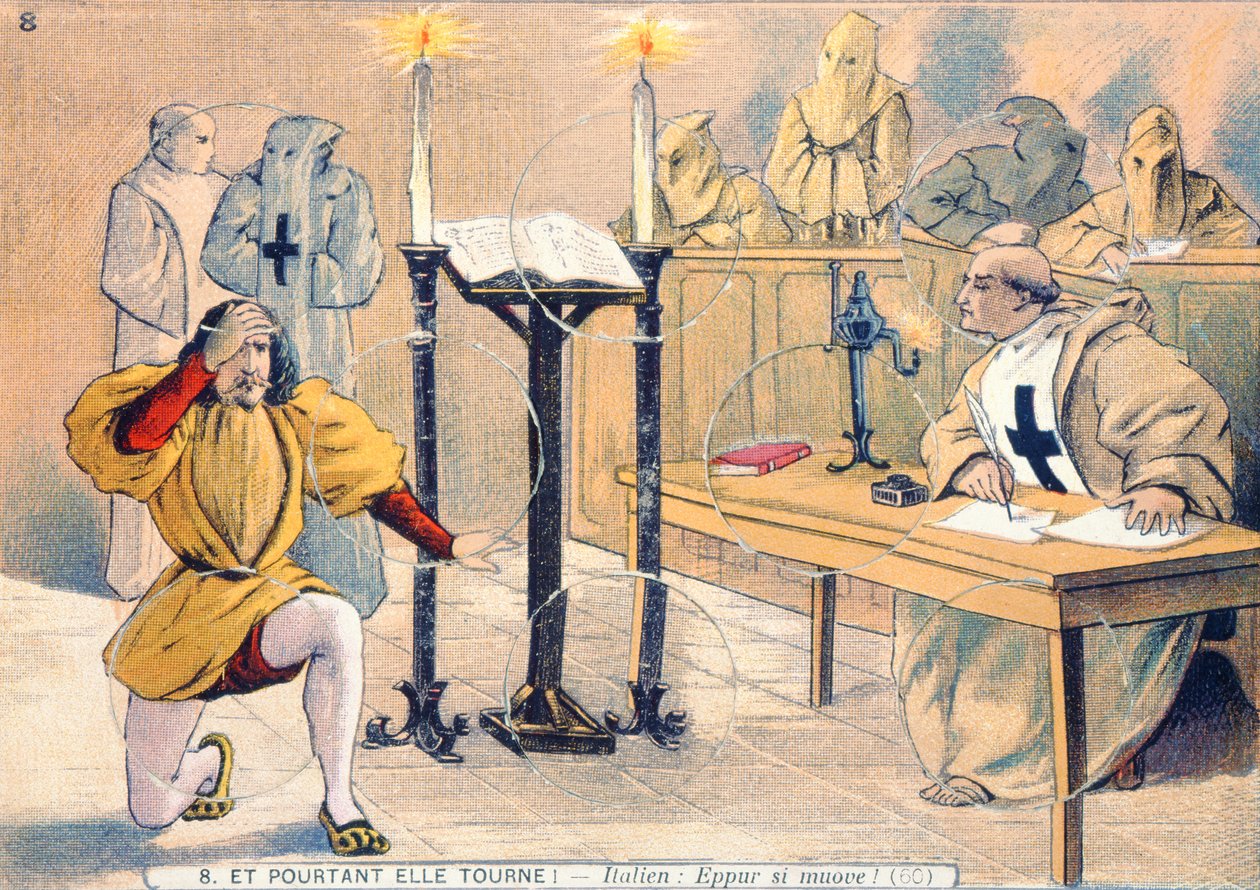 Jednak to się porusza, Proces Galileo Galilei (1564-1642) w 1633 autorstwa French School