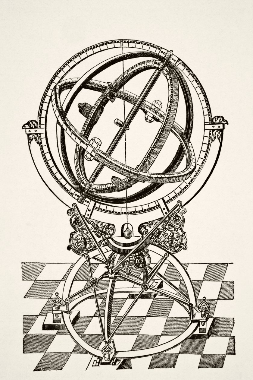 Równikowe pierścienie lub okręgi, według miedziorytu w książce Tychonis Brahe Astronomiae Instauratae Mechanica z 1602 r., Z Science and Literature in The Middle Ages autorstwa Paula Lacroix pub. Londyn 1878 autorstwa French School