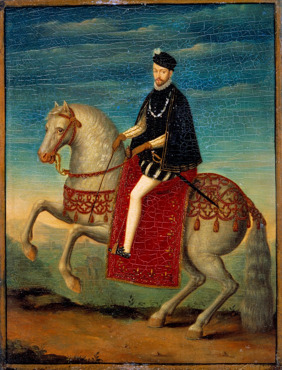 Portret konny Karola IX (1550 - 1574). Anonimowe malarstwo szkoły francuskiej autorstwa French School