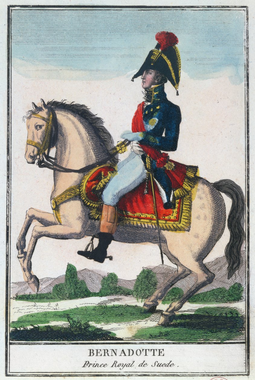 Portret konny Charlesa Jeana Baptiste Bernadotte (1763-1844), początek XIX wieku (rycina kolorowa) autorstwa French School