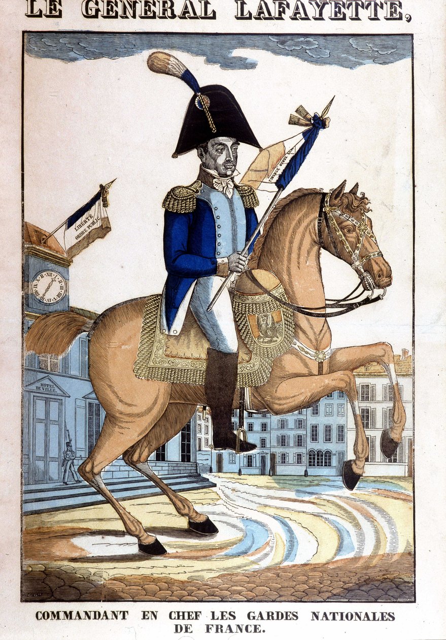 Portret konny generała La Fayette (Lafayette), głównodowodzącego Gwardii Narodowej Francji autorstwa French School