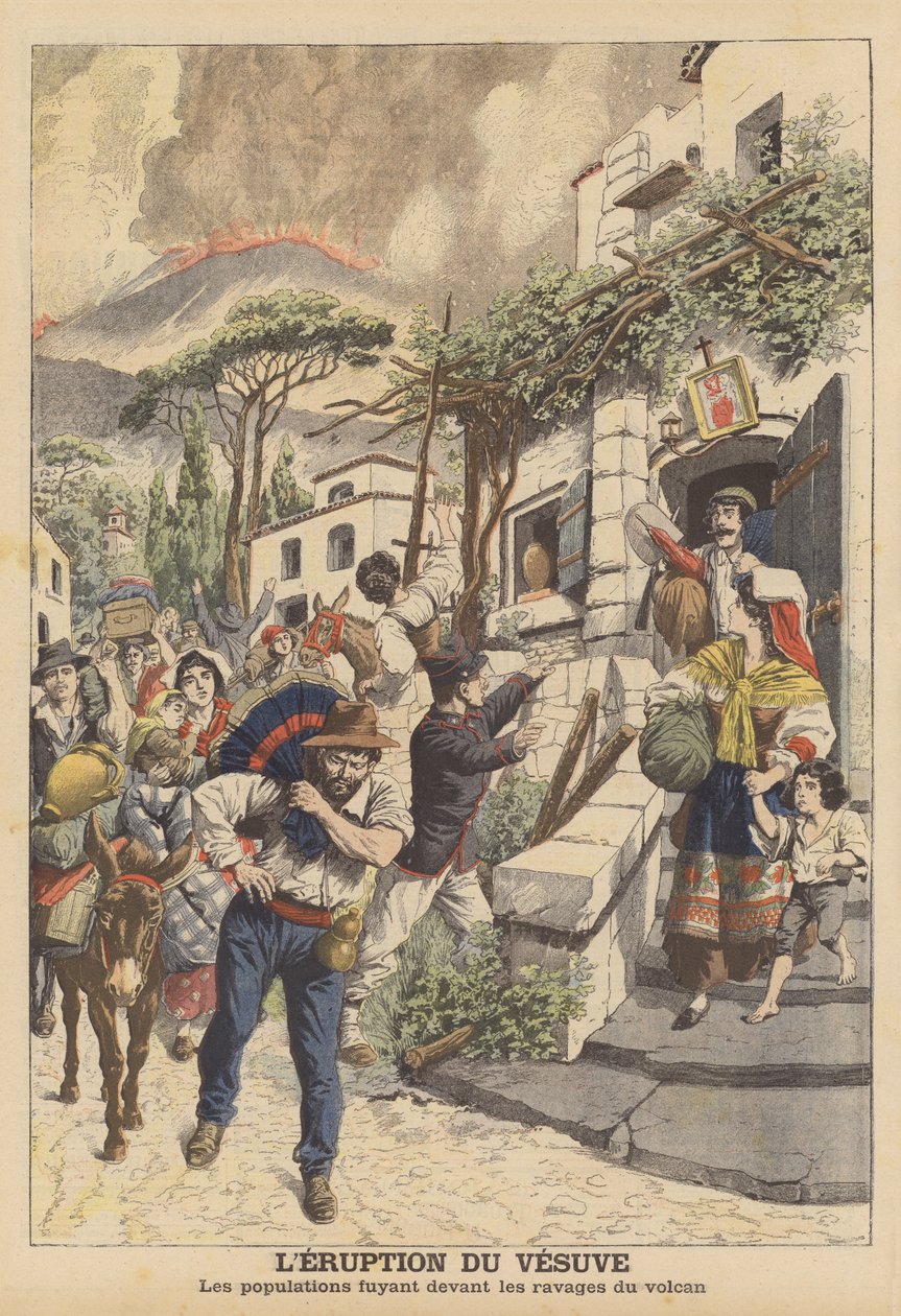 Wybuch Wezuwiusza (kolorowa litografia) autorstwa French School