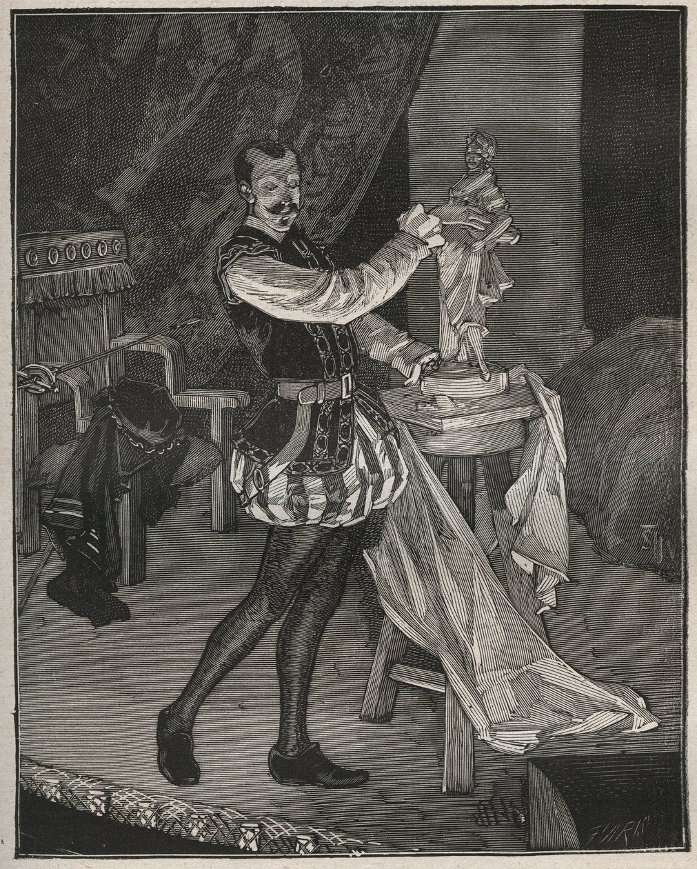 Etienne Marin Melingue (1808-1875), francuski aktor grający rzeźbiarza Benvenuto Celliniego w „Ascanio” Aleksandra Dumasa pere, zaadaptowanym na scenę przez Paula Meurice