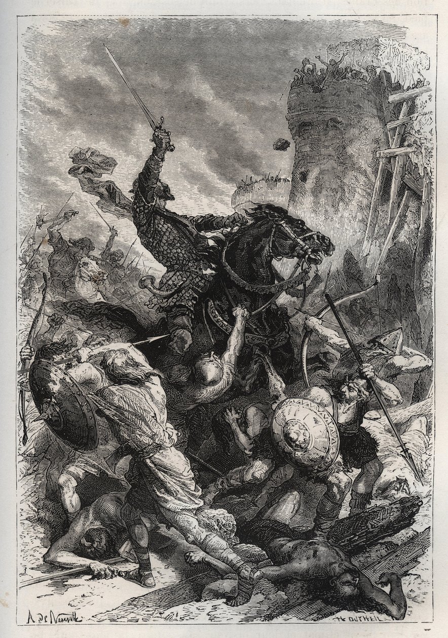 Eudes (Odon) (860-898), król Franków, prowadzi bitwę przeciwko Normanom i zwycięsko broni Paryż (860-887) - Eudes (852-898) w walce z Normanami - „Historia Francji opowiedziana moje wnuki”” - Francois Guizot - 1872-1876 autorstwa French School