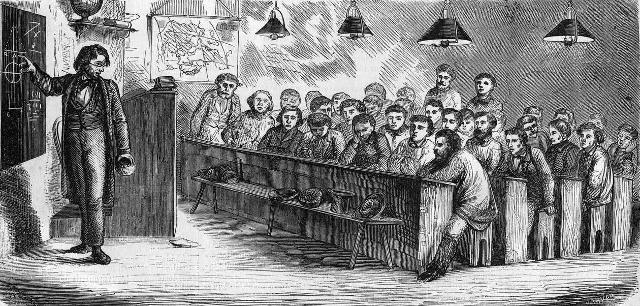 Klasa wieczorowa w publicznej szkole dla dorosłych w Paryżu w 1858 r. autorstwa French School
