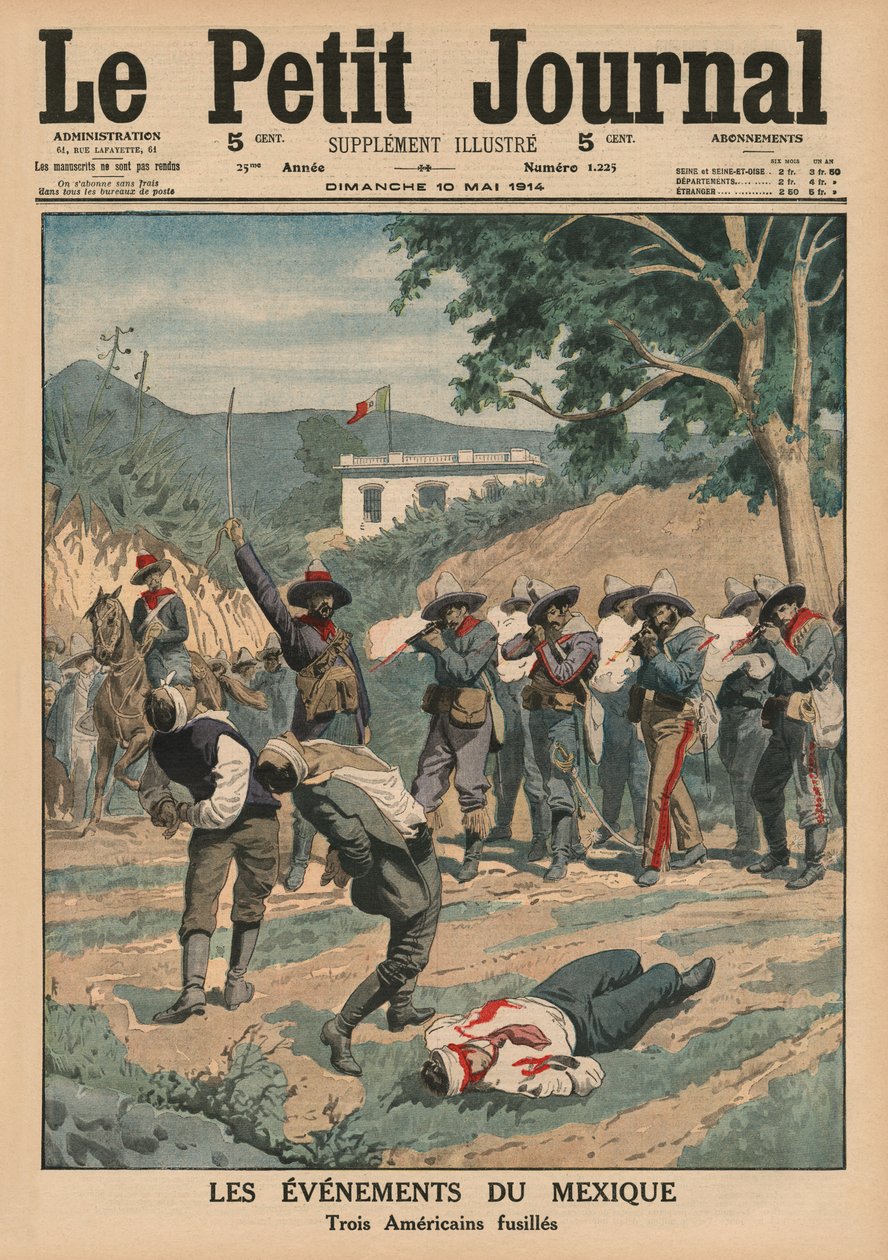 Wydarzenia z Meksyku, strzelanie do trzech Amerykanów, ilustracja na okładce z „Le Petit Journal”, dodatek illustre, 10 maja 1914 autorstwa French School