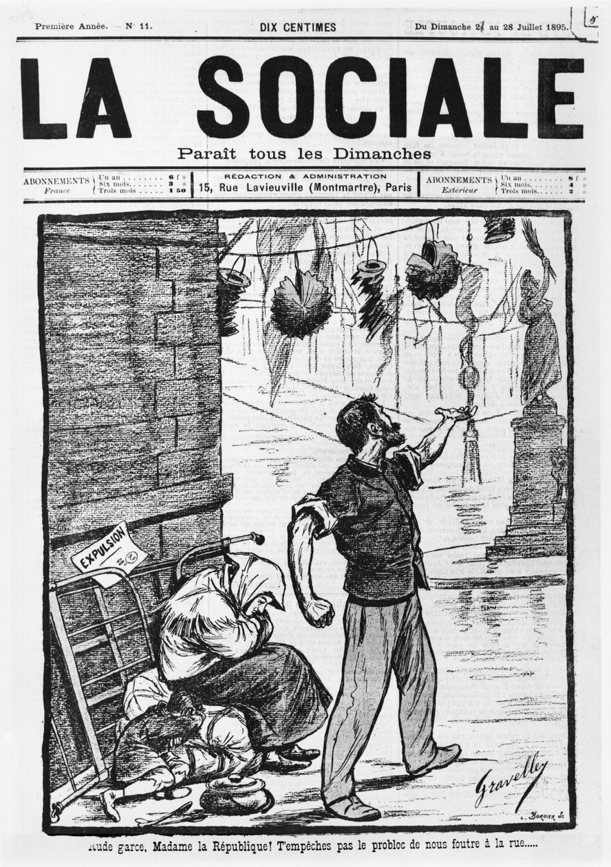 Eksmisja, przednia okładka z La Sociale, 21-28 lipca 1895 r. autorstwa French School