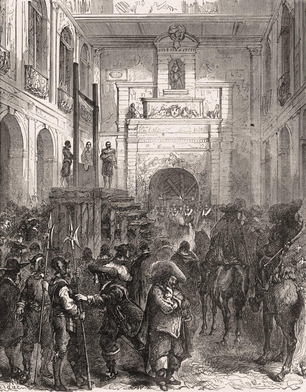 Egzekucja marszałka Henryka II z Montmorency (Montmorenci) (1595-1632) w Tuluzie w 1632 r. Grawer w „”Histoire De France En Cent Paintings” Paula Lehugeura „”1891. autorstwa French School