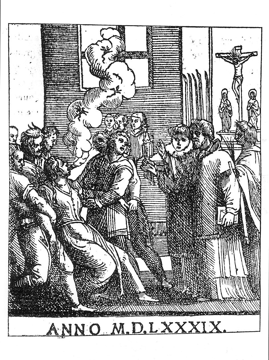 Scena egzorcyzmów w 1589 autorstwa French School