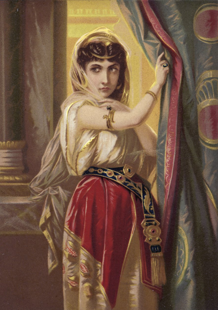 Egzotyczna dziewczyna nosząca złotą biżuterię (chromolitho) autorstwa French School