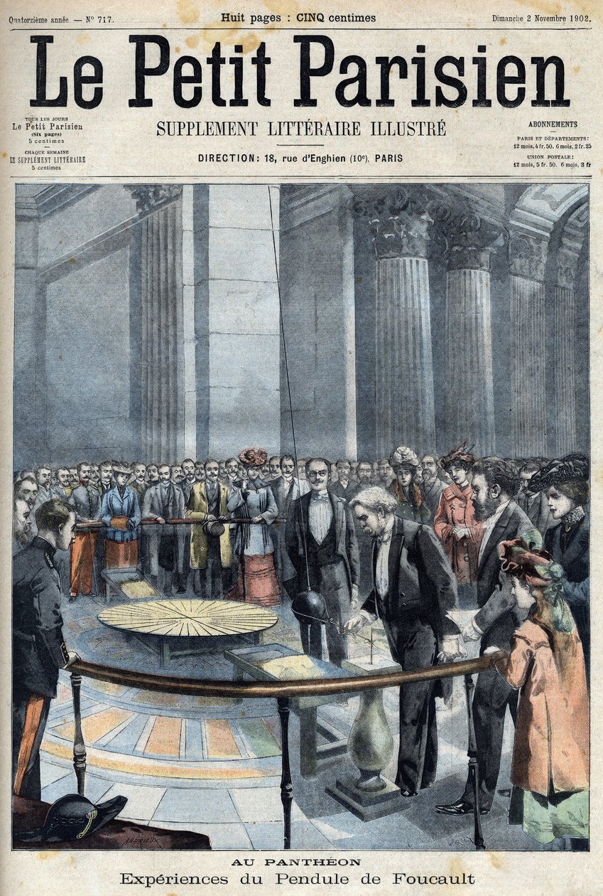 Doświadczenie wahadła Foucaulta w Panteonie z Josephem Chaumie (1849-1919), francuskim politykiem, ministrem oświaty publicznej, w „Le petit Parisien”” autorstwa French School