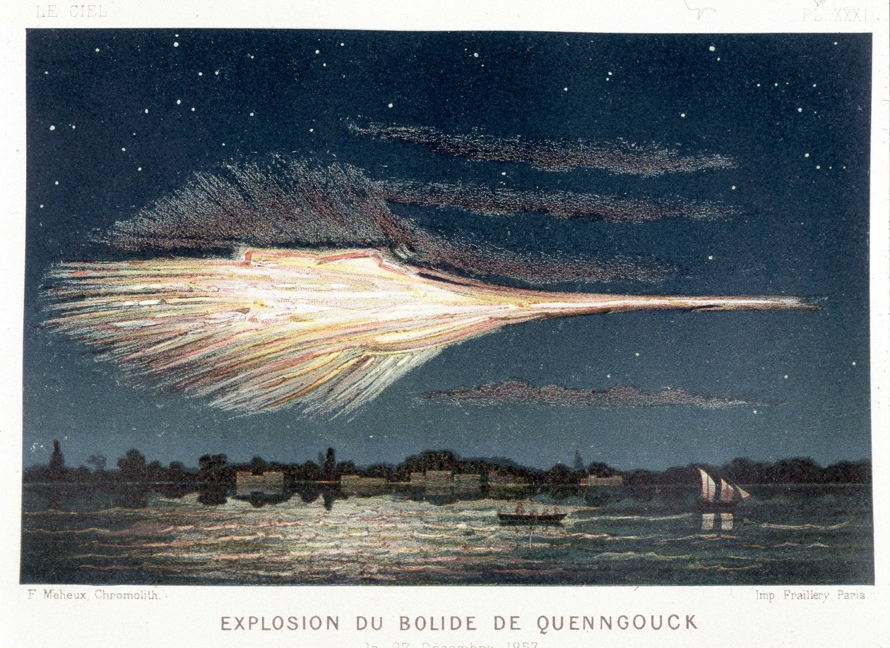 Eksplozja bolidu Quenngouck (meteorytu) 27 grudnia 1857 r. - w „Le Ciel” Amédée Guillemin, Paryż autorstwa French School