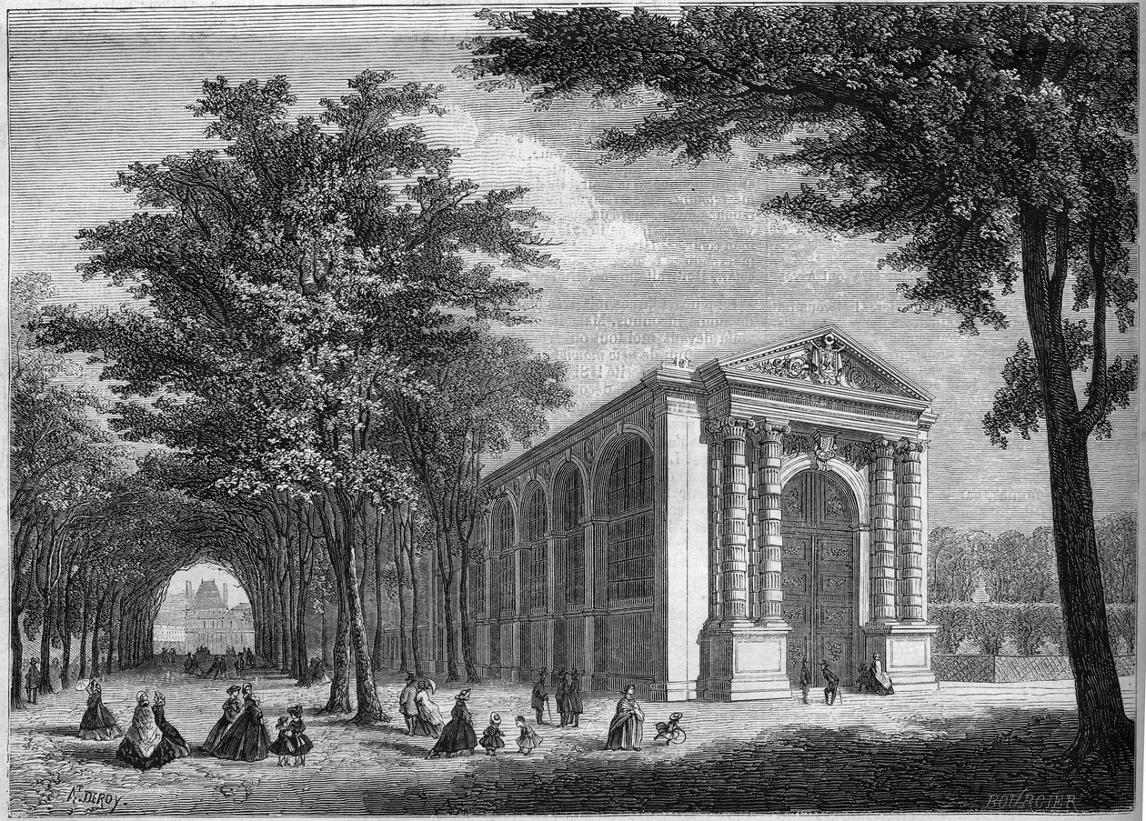 Zewnętrzny widok na palmową salę gier Prince Imperial w Tuileries, Paryż autorstwa French School