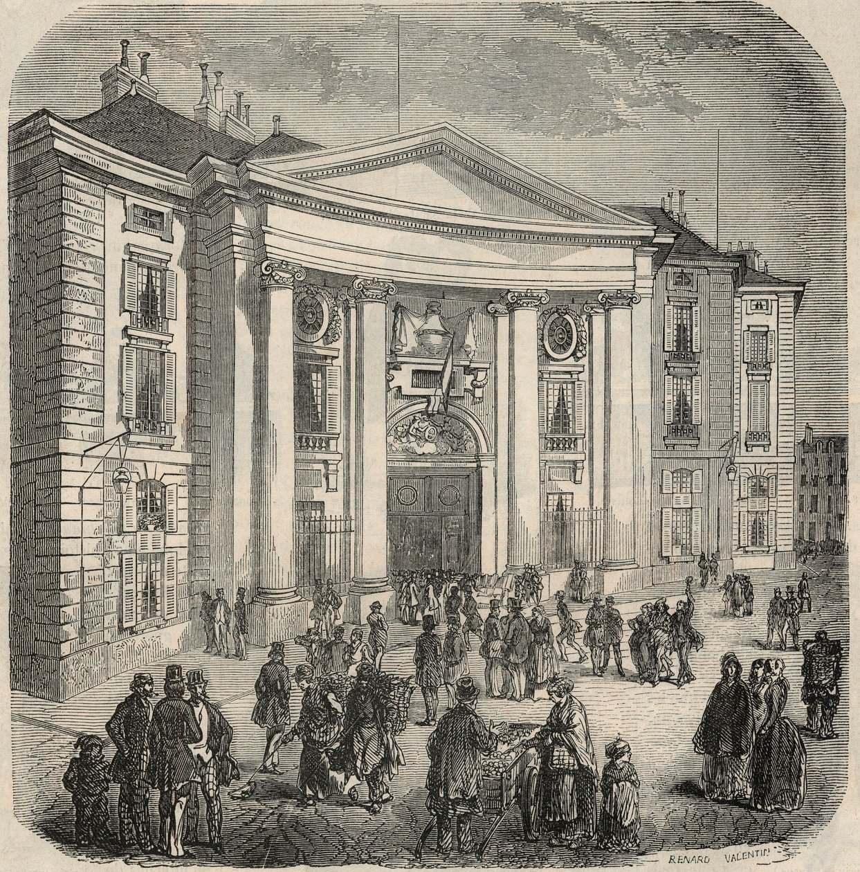 Zewnętrzny widok Szkoły Prawa, Place du Pantheon w Paryżu - Grawerowanie w „Tableau-de-Paris” Edmonda Texiera 1852 autorstwa French School