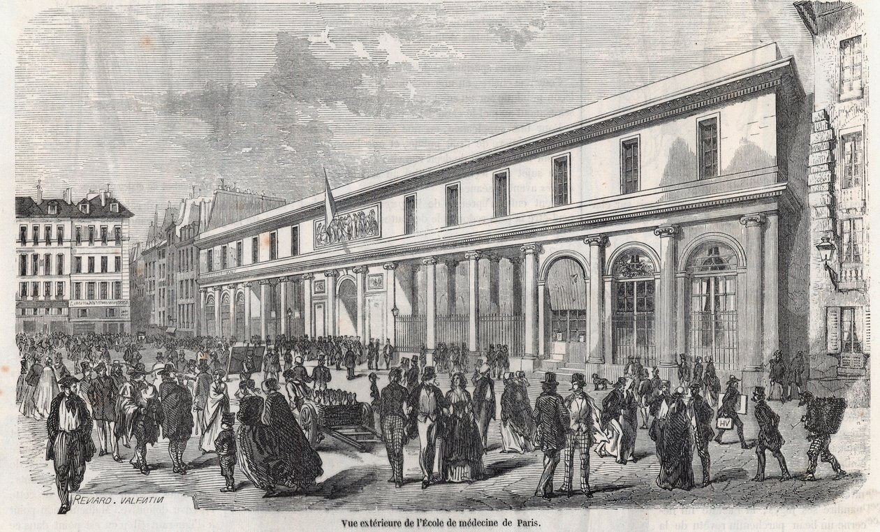 Widok zewnętrzny Szkoły Medycznej w Paryżu - Grawerowanie w „Tableau-de-Paris” autorstwa Edmonda Texiera 1852 autorstwa French School