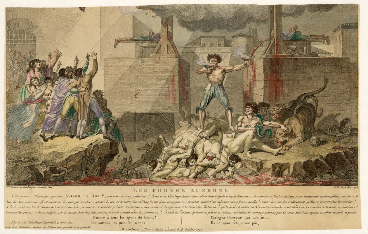 Wyciąg z Les Formes Acerbes, wyd. 13 maja 1795 (rycina ręcznie kolorowana) autorstwa French School