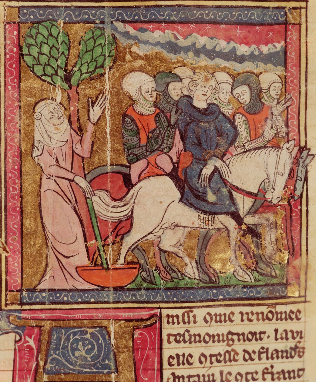 F.288r Ferdynand Portugalii (1186-1233) Hrabia Flandrii wzięty jako więzień do Paryża po bitwie pod Bouvines, 27 lipca 1214, Grandes Chroniques de France, 1375-79 autorstwa French School