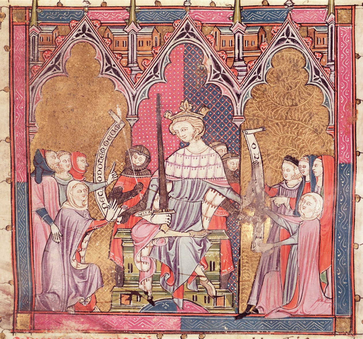 F.3r Król sprawujący sprawiedliwość, z Justiniani in Fortiatum autorstwa French School