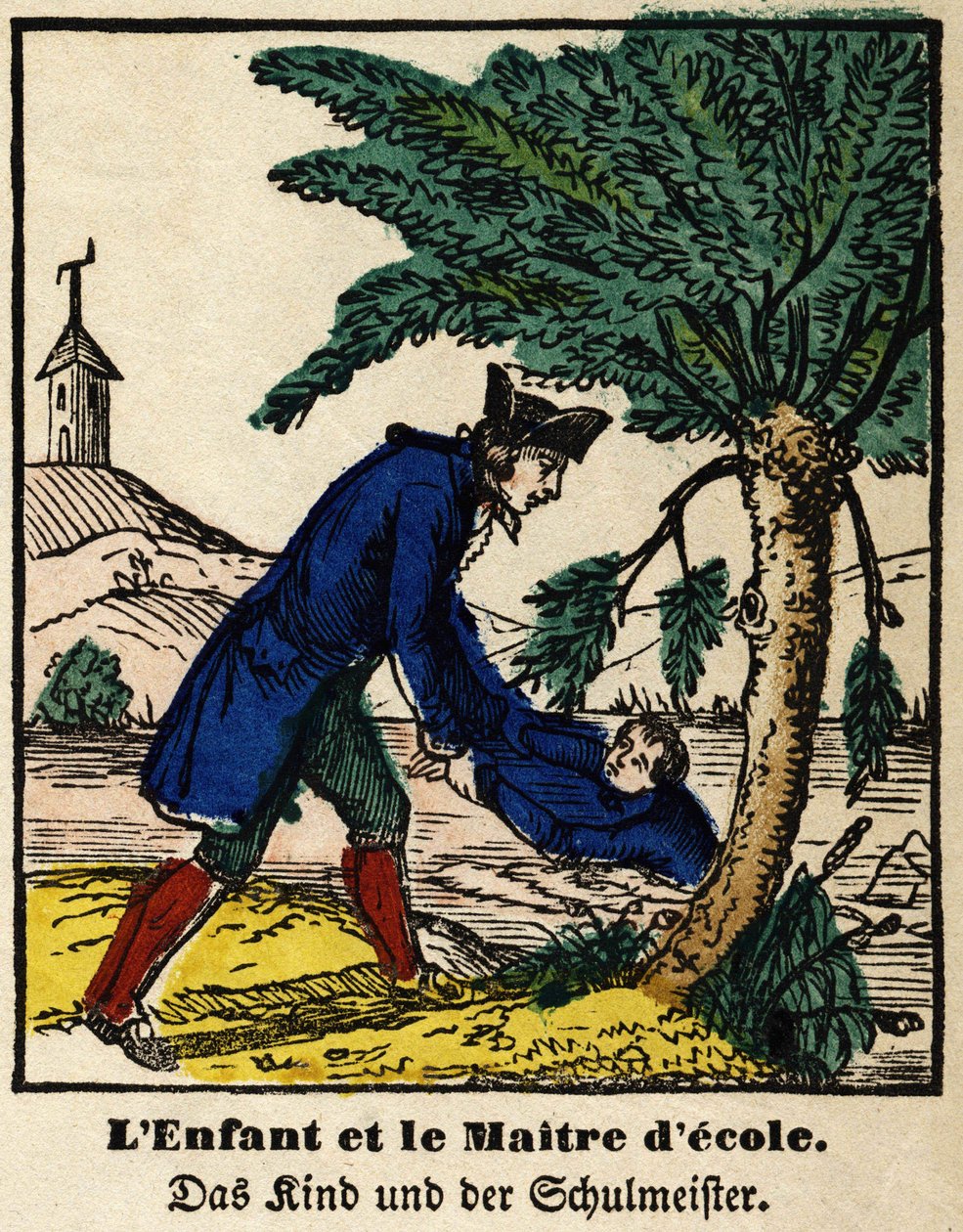 Bajki de La Fontaine: dziecko i nauczyciel. Wizerunek Epinal, pierwsza połowa XIX wieku autorstwa French School