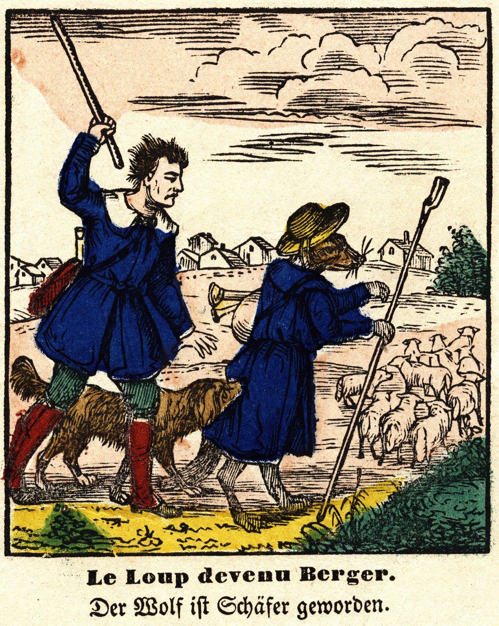 Fables de La Fontaine: wilk został pasterzem. Wizerunek Epinal, pierwsza połowa XIX wieku. autorstwa French School