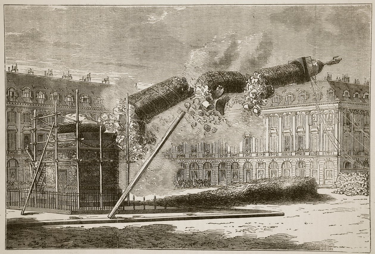 Fall of the Vendome Column, kwiecień 1871, ilustracja z Cassells History of the War between France and Germany, 1870-1871 autorstwa French School