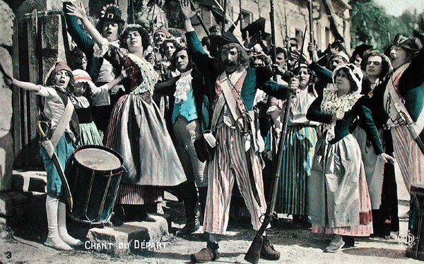 Pieśń pożegnalna (fragment filmu niemego), pocztówka z początku lat 20-tych (litografia kolorowa) autorstwa French School