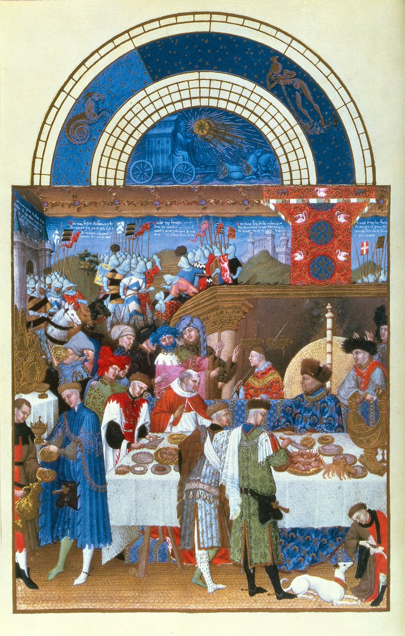 Faksymile stycznia: scena bankietowa braci Limbourg, z Tres Riches Heures du Duc de Berry (oryginał patrz 8433) autorstwa French School