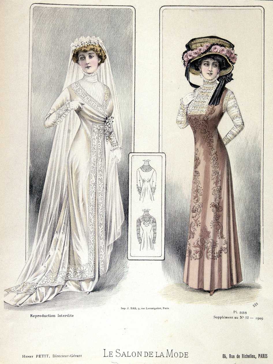 Pokaz mody, 20/03/1909: suknia ślubna. autorstwa French School