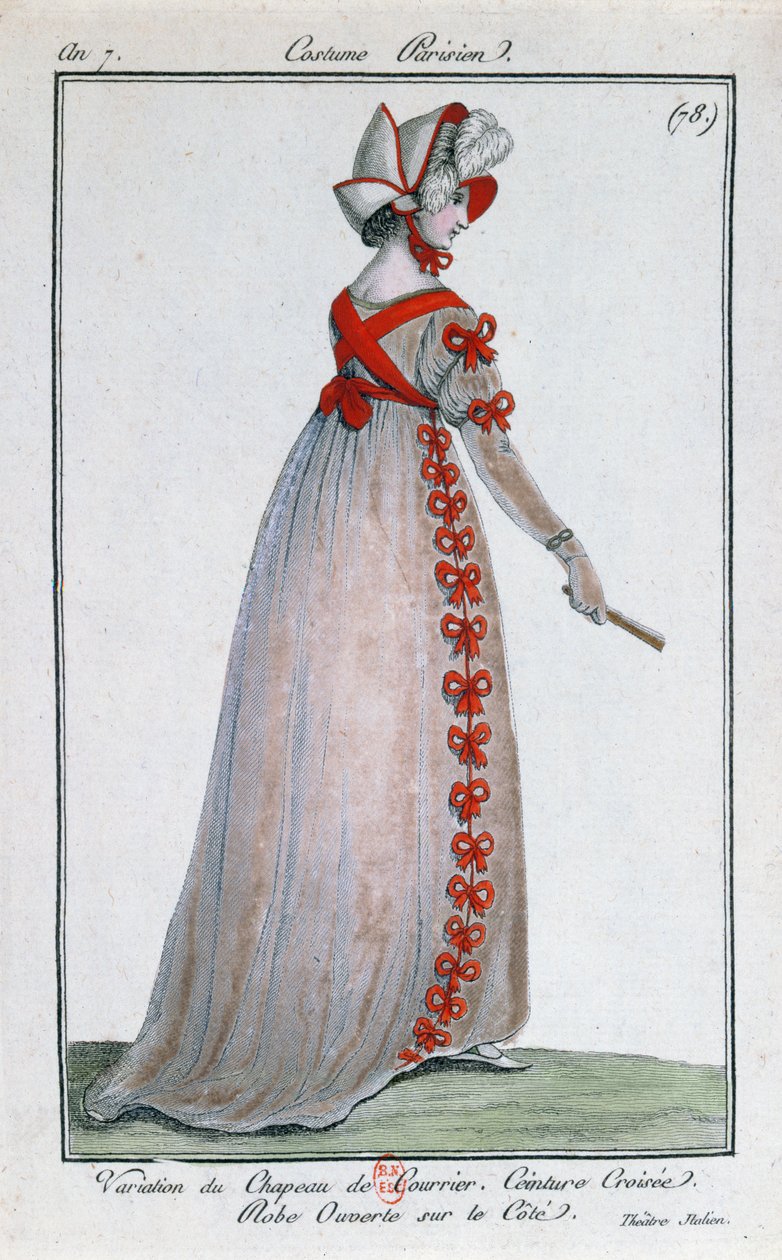 Projekt mody dla paryskiej sukni damskiej, ok. 1799 autorstwa French School