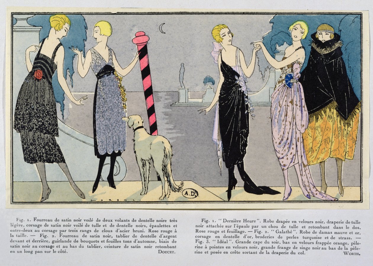 Projekty mody Jacques Doucet (1853-1929) i House of Worth z Les Elegances Parisiennes, zima 1920-21 autorstwa French School