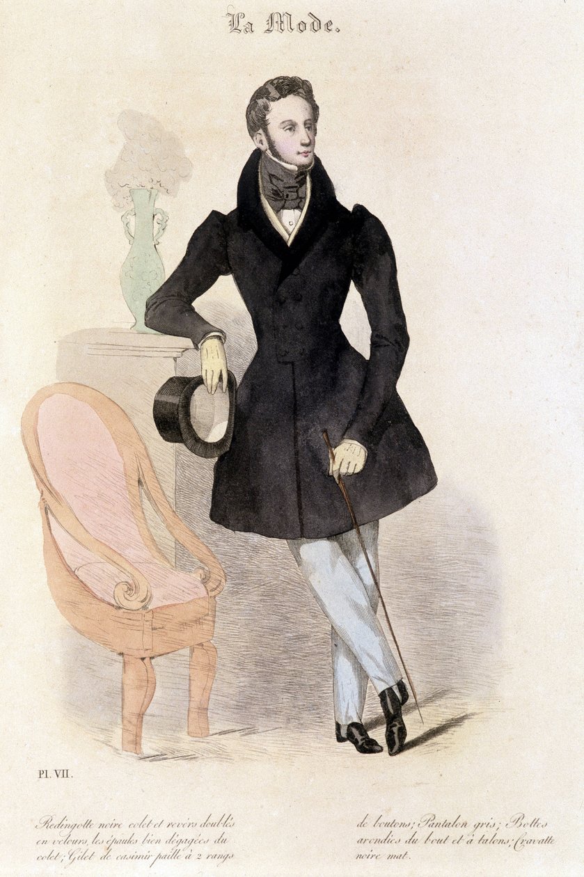 Moda męska w 1829 r. - w „Les Modes”” autorstwa French School