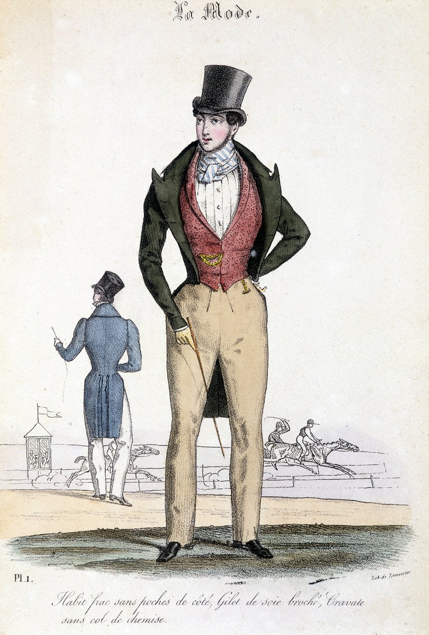 Moda męska w 1829 roku - w "Les Modes" autorstwa French School