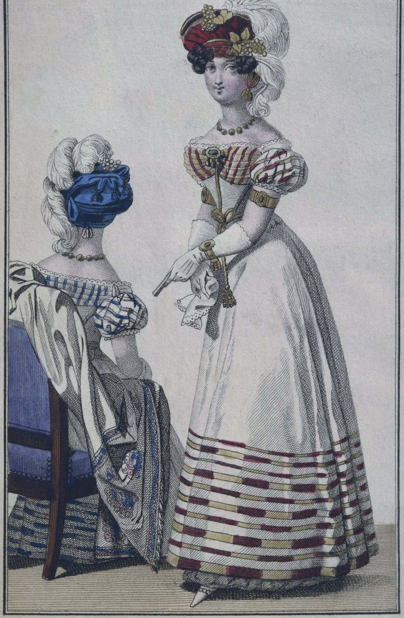 Talerz z modą, Paryż, ilustracja z Le Petit Courrier des Dames, ok. 1820 (kolor grawerowany) autorstwa French School