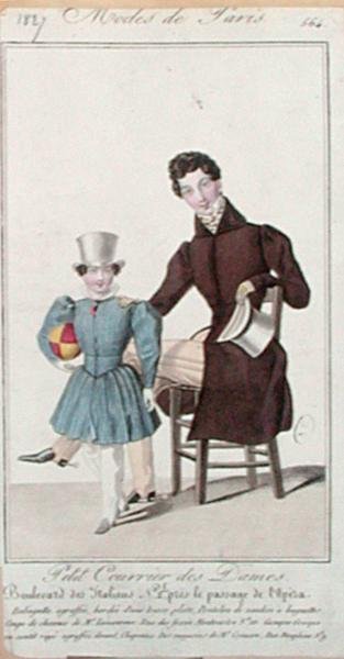 Talerz z modą przedstawiający stroje dla ojca i syna, reklama „Petit Courrier des Dames” autorstwa French School
