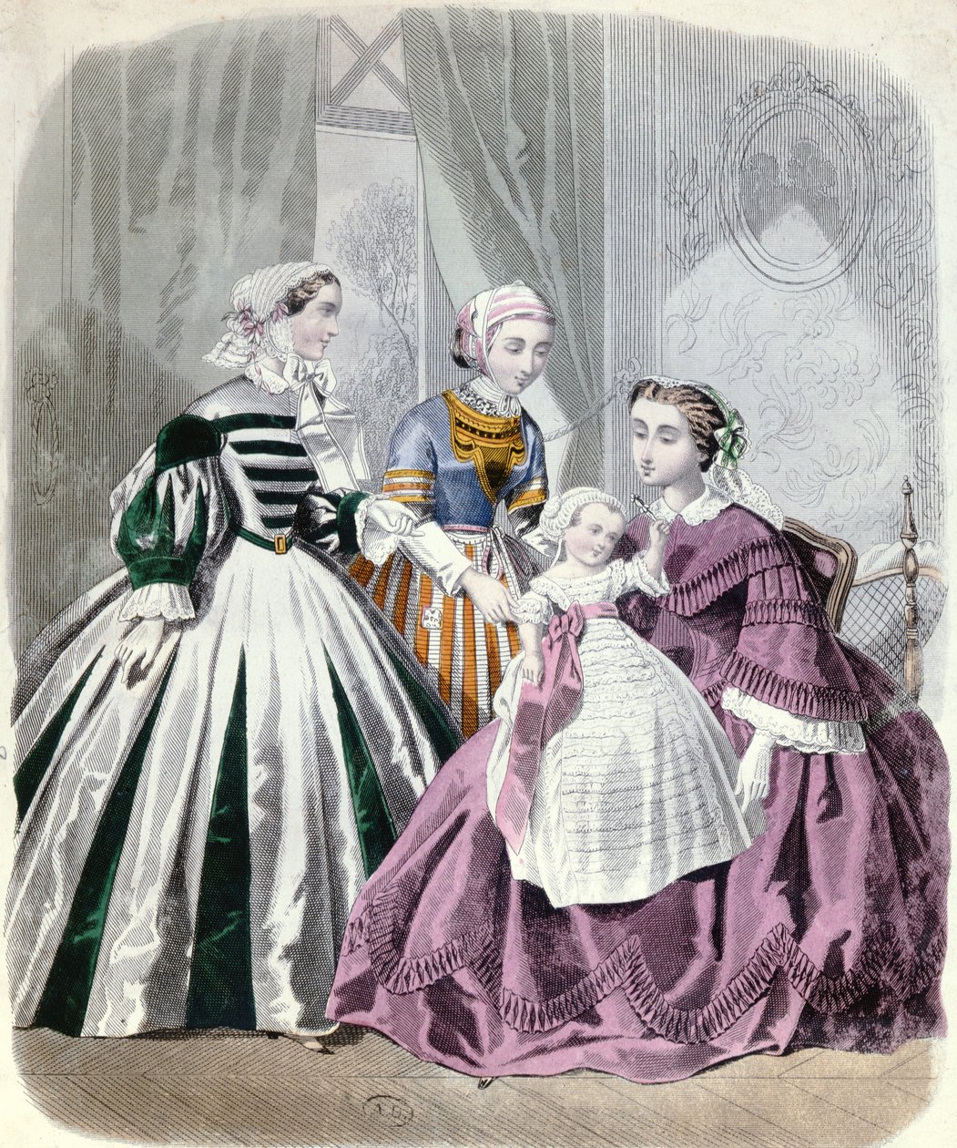 Modny talerz z Le Monde Elegant 1859 (kolor grawerowany) autorstwa French School
