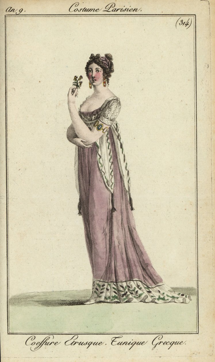 Modna kobieta w etruskiej fryzurze, tunika w stylu greckim autorstwa French School