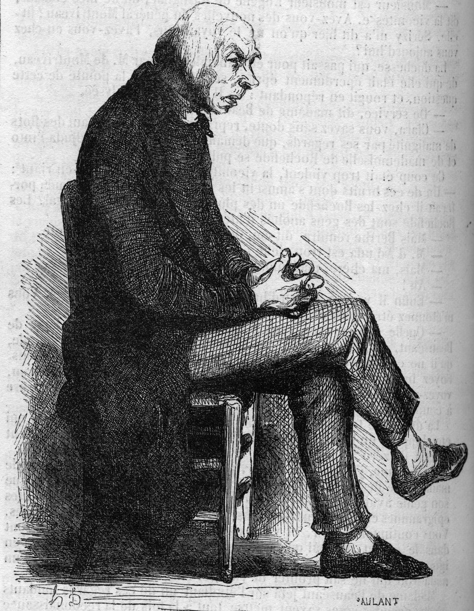 Ojciec Goriot. Grawerowanie w połowie XIX wieku. Ilustracja do „Ojca Goriota” Honore de Balzac (1799-1850). autorstwa French School