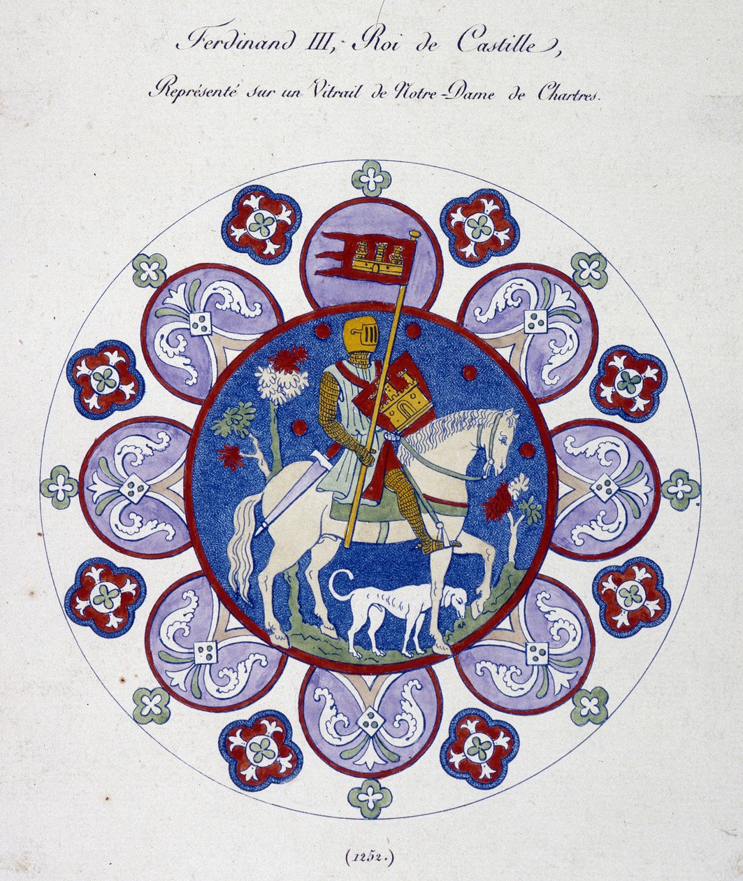 Fernand III, król Kastylii, przedstawia na witrażu Notre Dame de Chartres (1252). Porównanie uczelni. autorstwa French School