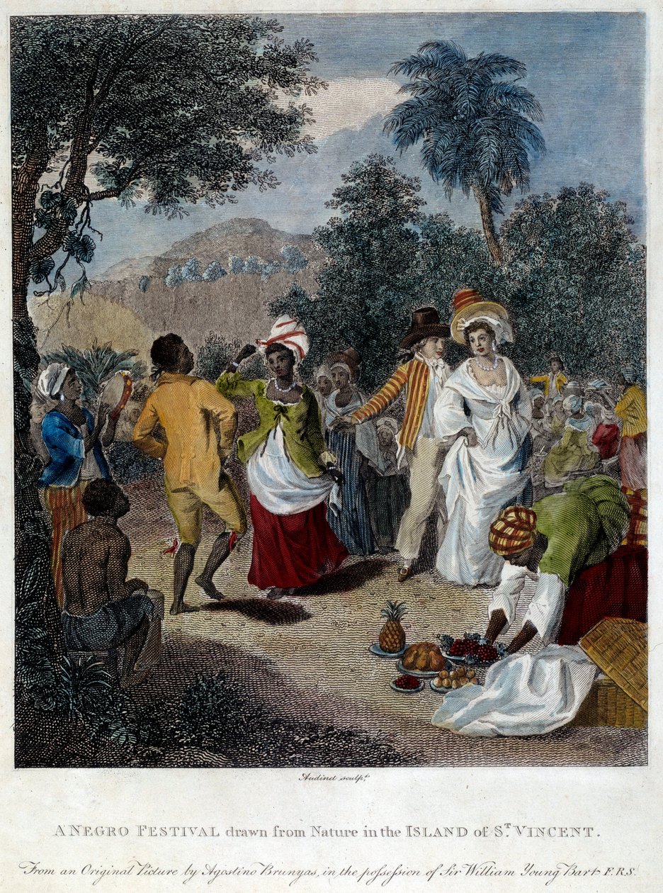 Fete negre na wyspie Saint Vincent (Ameryka Środkowa, Antyle). Rycina XIX wieku. Chartres, Muzeum Sztuk Pięknych autorstwa French School