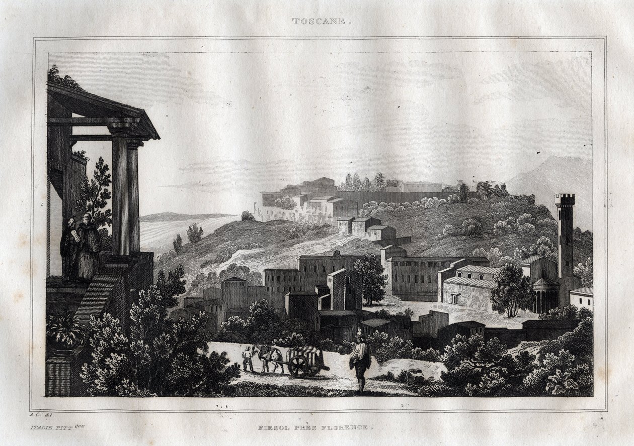 Fiesole -Toskania - Grawer z „” Malownicze Włochy”” autorstwa M. de Norvins, Ch. Nodier 1834-1836. autorstwa French School