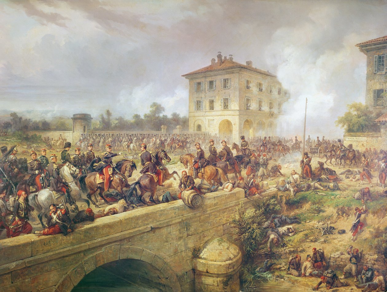 Walka na moście Boffalora podczas bitwy pod Magentą, 4 czerwca 1859, ok. 1859 autorstwa French School