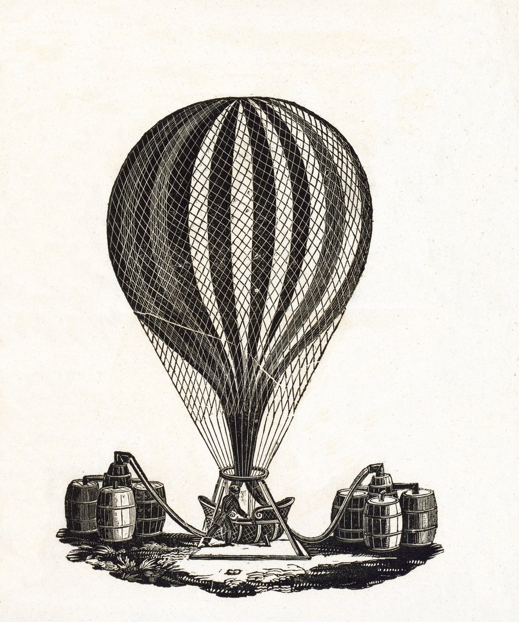Napełnianie balonu na ogrzane powietrze gazem, ok. 1790 (drewno) autorstwa French School