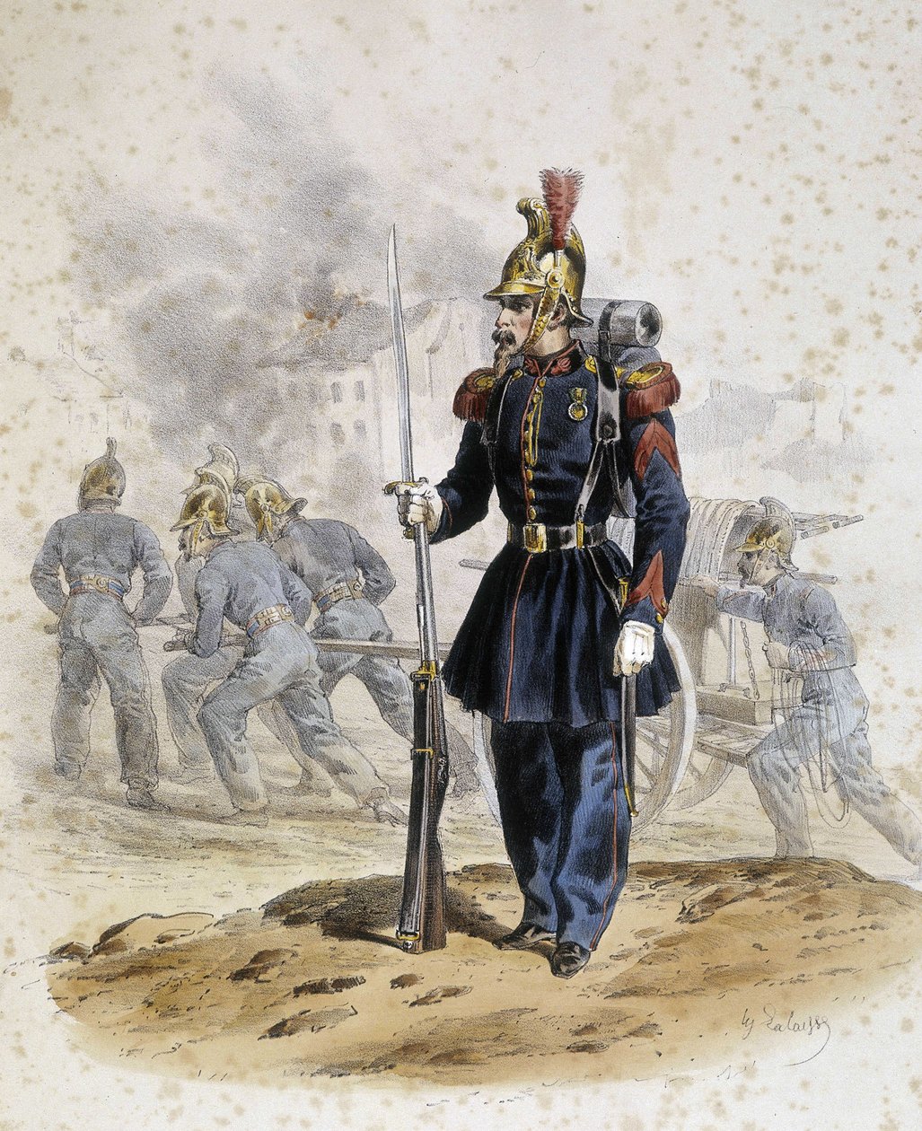 Strażacy około 1860 r. - rysunek Lalaisse
