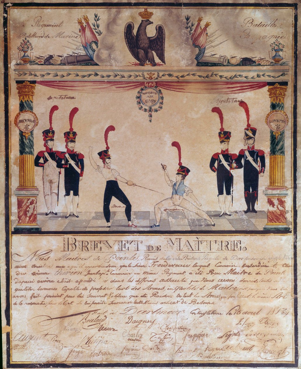 Pierwsze Cesarstwo: certyfikat mistrza broni w 1813 r. Dyplom szermierki, Paryż, Musee de l