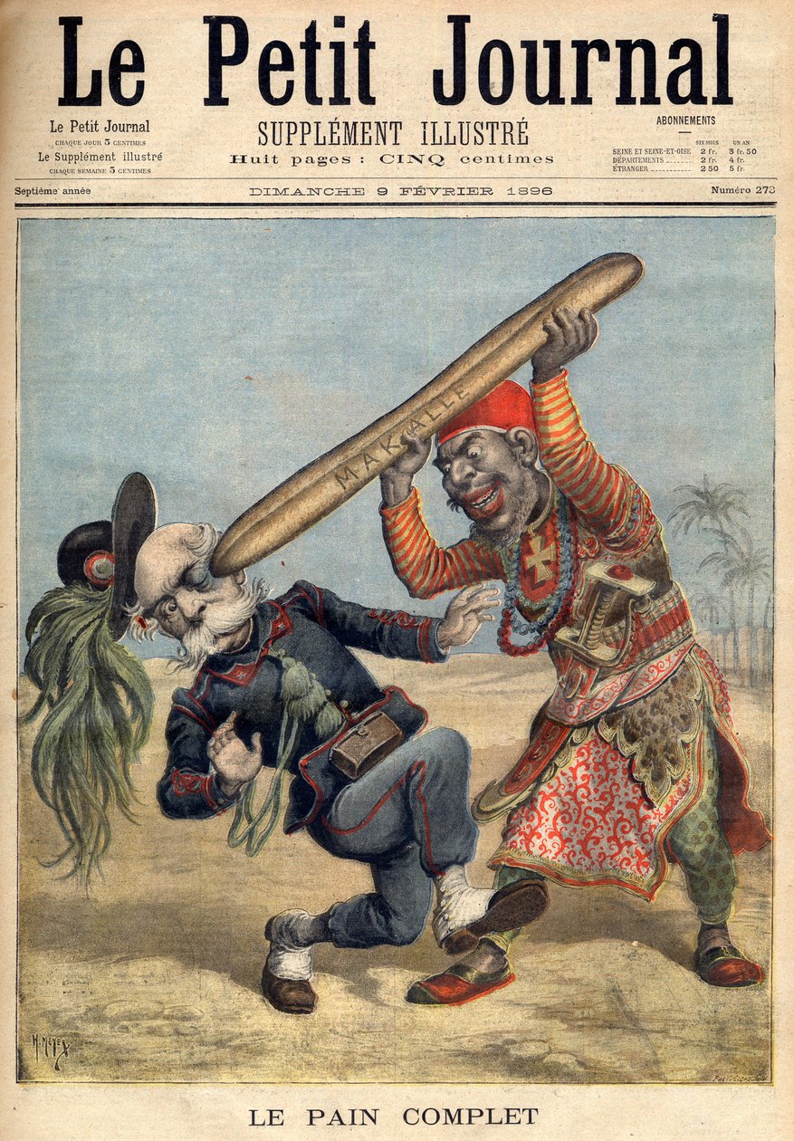Pierwsza wojna włosko-etiopska - Karykatura Francesco Crispi (1818-1901) i klęska armii włoskiej podczas oblężenia Makalle w Etiopii - w „Le Petit Journal” z 09.02.1896 (rycina) autorstwa French School