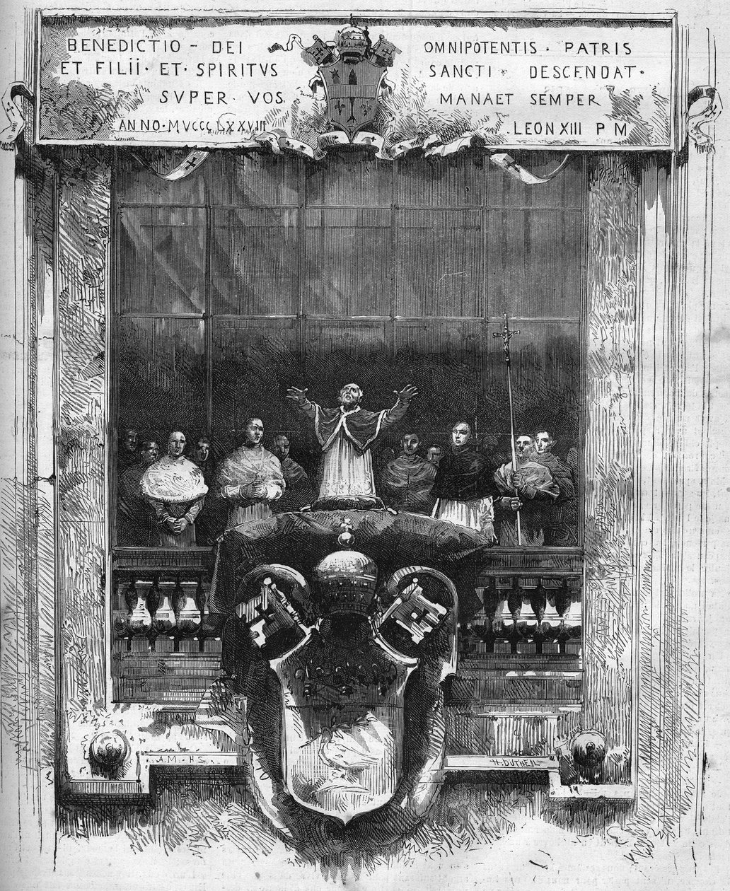 Pierwsze błogosławieństwo papieża Leona XIII (Leone) (1810-1903) ze szczytu wewnętrznego podium św. Piotra 20 lutego autorstwa French School