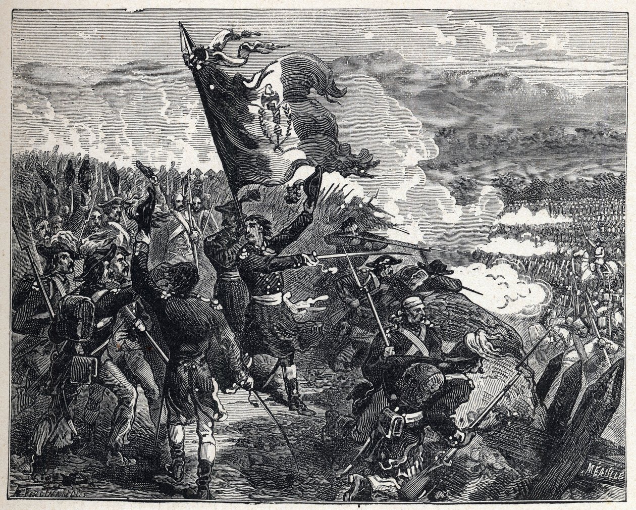 Pierwsza koalicja: pułkownik Antoine Guillaume (Antoine-Guillaume) Rampon (1759-1842) w bitwie pod Montenotte 12 kwietnia autorstwa French School
