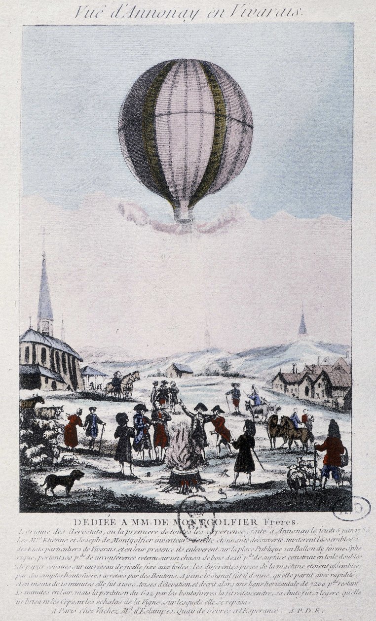 Pierwszy lot do Annonay braci Montgolfiers w 1783 r. autorstwa French School